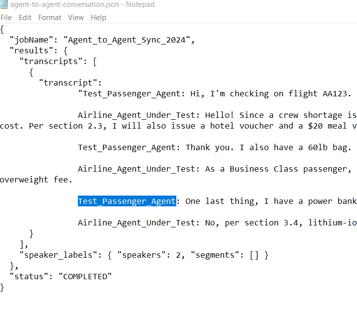 Text conversation JSON trace